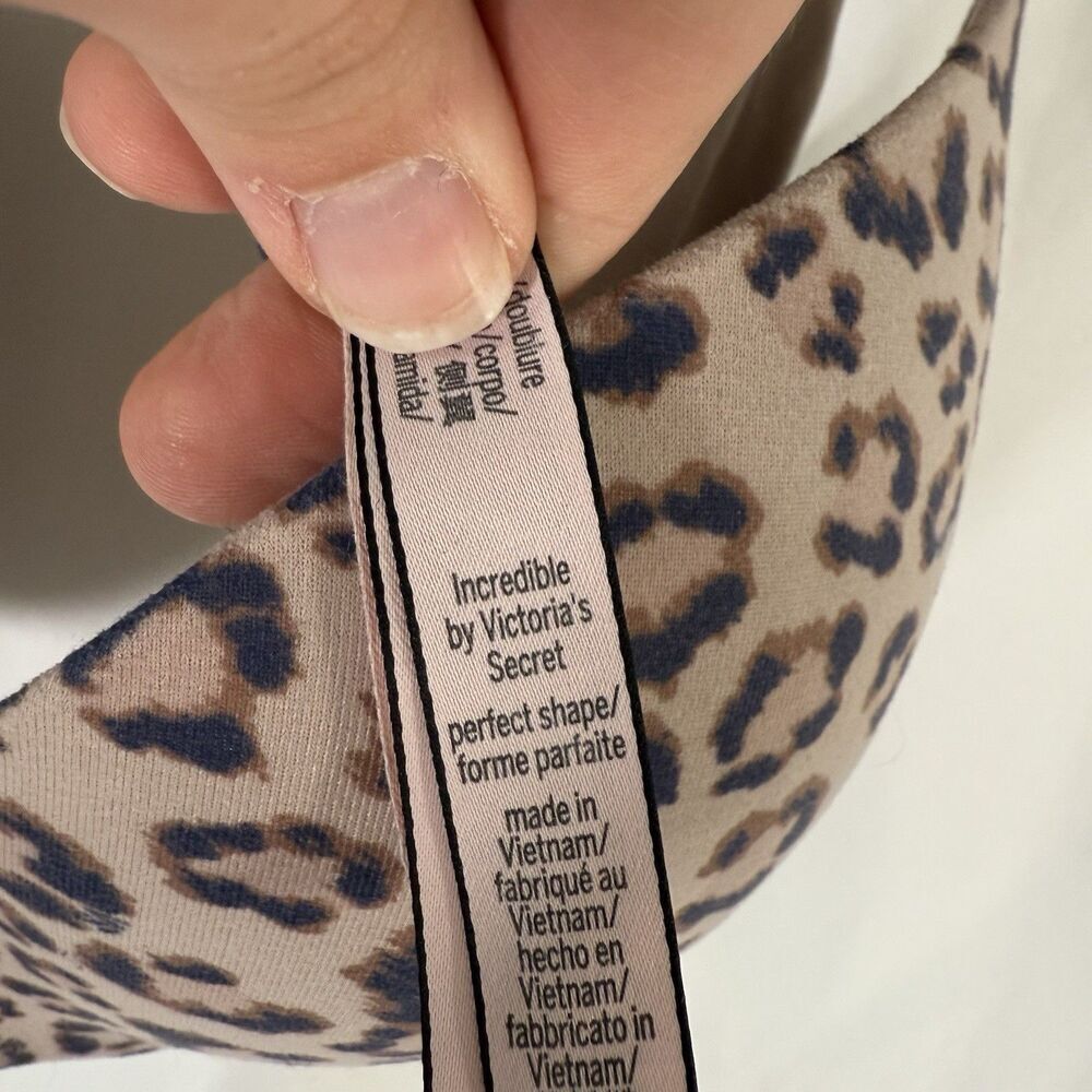Victoria's Secret Bra Women's 34D Beige Leopord Print Underwired Padded Hook Eye - Picture 7 of 10